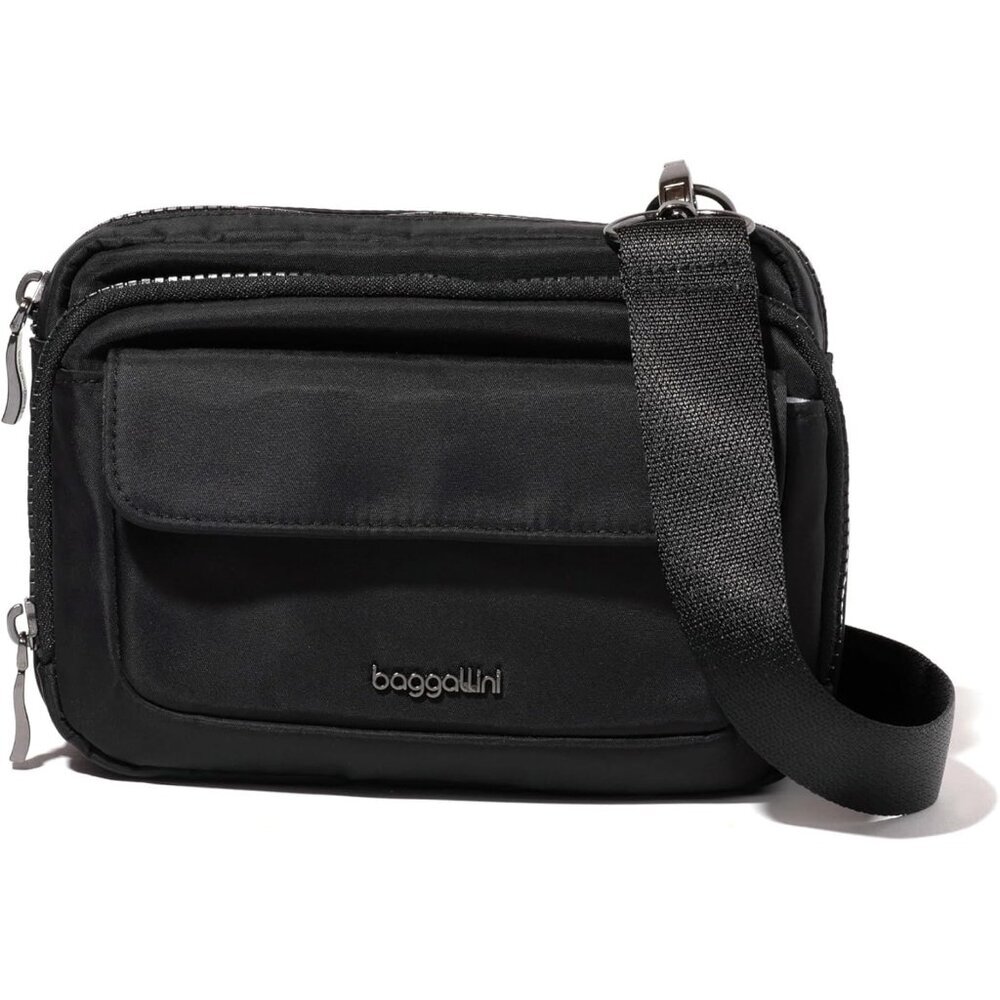 Womenâs Black Twill Double Zip Crossbody Bag With Rfid Protection And Conversion